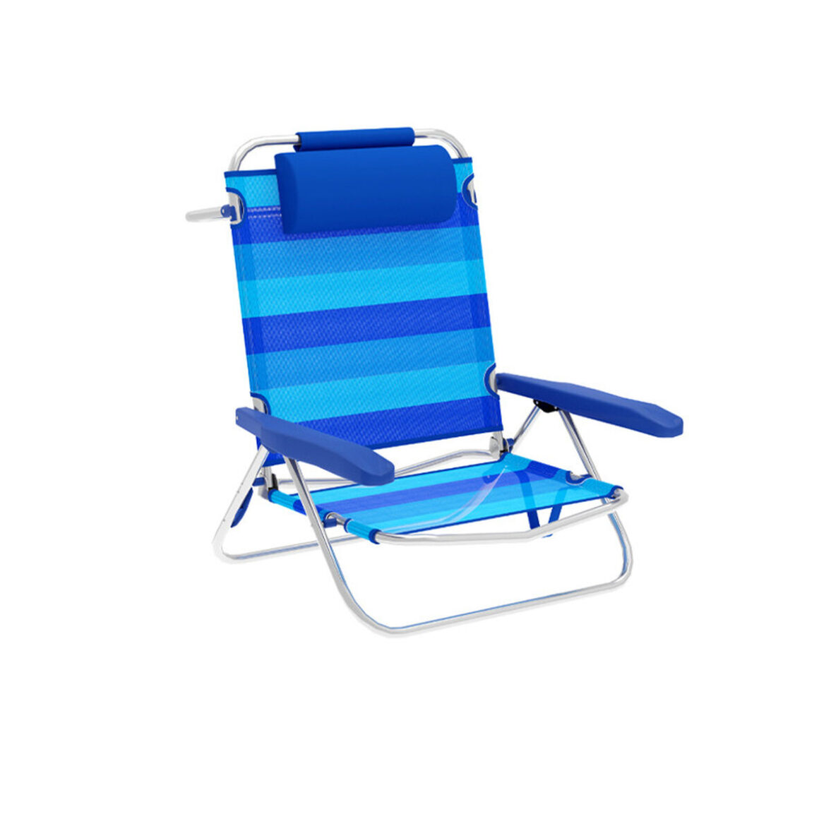 Marbueno Silla Plegable 5 Posiciones Aluminio con Cojin Rayas Azules Playa y Piscina 61X68X82 cm 10242 - Effik Store