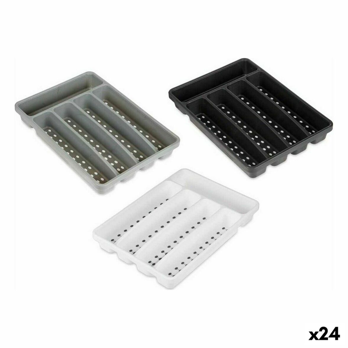 Organizador para Cubiertos Kinvara CN19128-1 Blanco Negro Polipropileno 22,5 x 4,5 x 32 cm (24 Unidades)