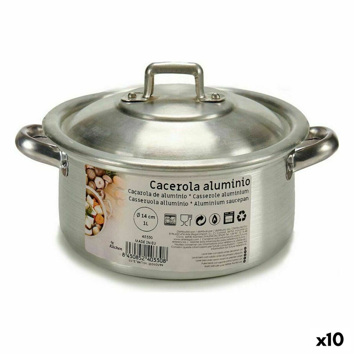 Cacerola Con Tapa Kinvara 100002 Plateado Ø 14 cm 1 L (10 Unidades)