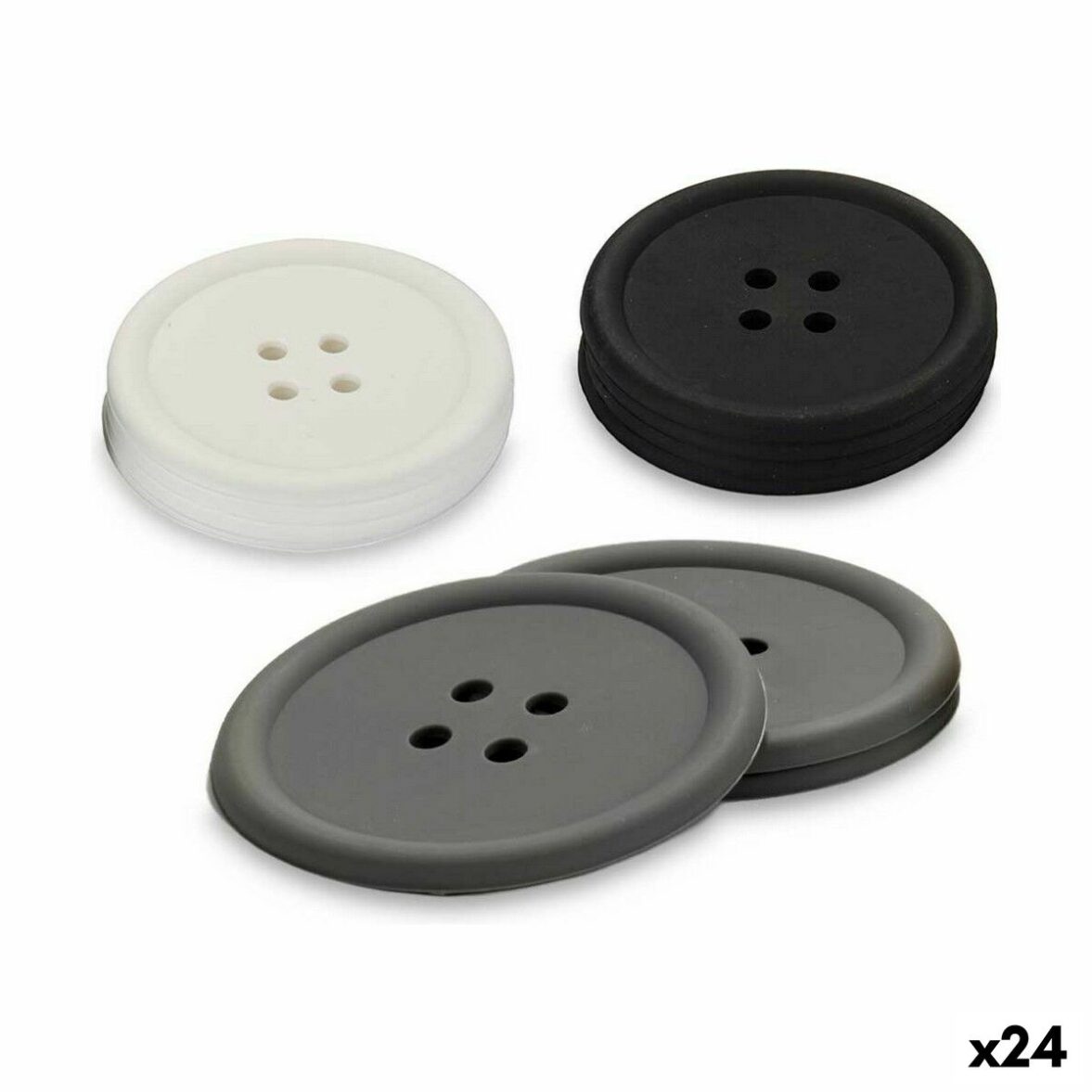 Posavasos Kinvara CH52542-13-D Blanco Negro Gris Silicona Botón 8,8 x 8,8 x 0,05 cm Set (24 Unidades)