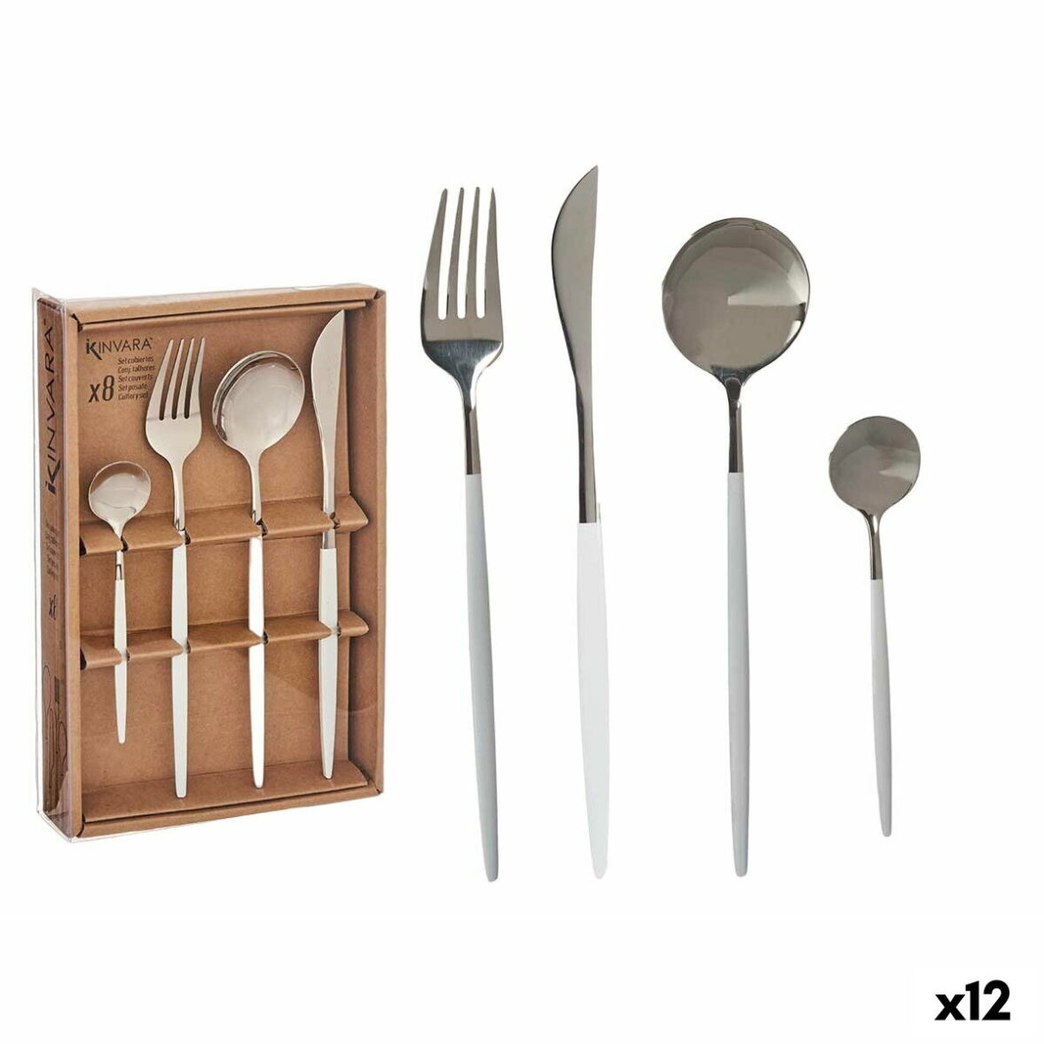 Set de Cubiertos Kinvara BST-CT022 Blanco Plateado Acero Inoxidable (12 Unidades)