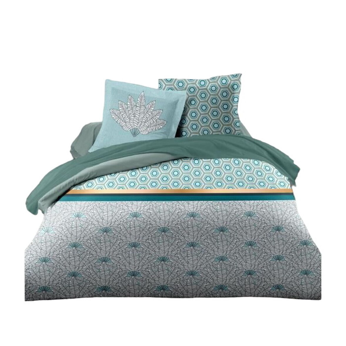 Funda Nórdica HOME LINGE PASSION Blanco Verde Esmeralda Cama doble 240 x 260 cm